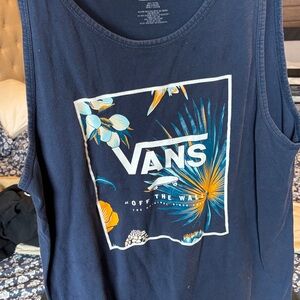 Vans Navy Floral Logo Tank with Yellow & Teal Accents